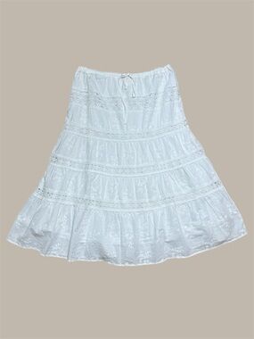 Edikted Eyelet Embroidery Tiered 100% Cotton Midi Skirt NWOT In White Sz L